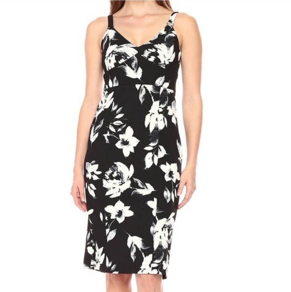 Ivanka Trump Floral Dress Straps Black White Women's 6 NWT Spring Summer Neutral